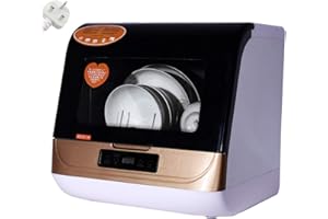 SKDE Mini Dishwasher Portable Table,Compact Countertop Dishwasher Portable,Fully Automatic 70℃ High Temperature Cleaning, Sterilization, Drying, with 3 Modes: Quick Wash, Standard, And Strong,Gold
