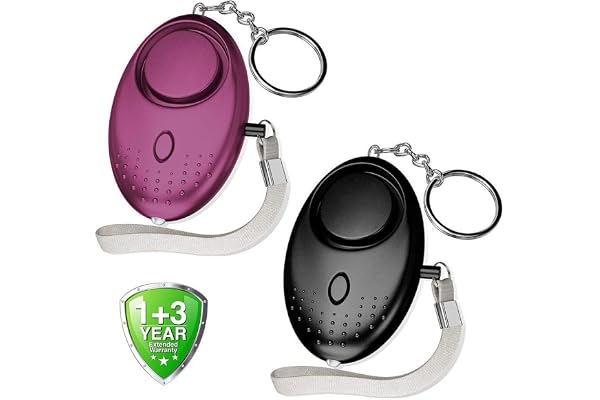 Abree Lot de 2 alarmes personnelles, 140 DB avec Fonction de luminosité, Dispositif d'alarme élevé pour Femmes, Enfants, Personnes âgées, Quart de Nuit, Alpinisme, Cyclisme