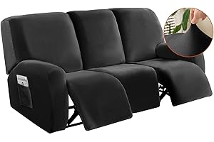 OKYUK Velvet Stretch Recliner Chair Cover, Sofa Cover Slipcover Couch Covers, Armchair Cover Non-Slip Furniture Protector, Elastic Soft Recliner Chair Protector with Side Pocket (3 Seater Cover, Dark Gray)