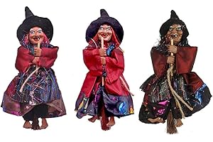niCWhite Halloween Hanging Witch Decoration Toys, 3pcs 8" Halloween Hanging Ornaments Flying Witches Horror Witch Figurine Halloween Haunted House Hanging Props Party Decor, Kids
