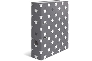 HERMA Lever Arch File Stars with Grey with White Stars Motif, A4, 70 mm Spine, with Inner Print, 1 Folder
