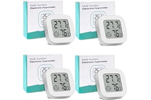 PITASHA Mini Igrometro Termometro Digitale Termoigrometro da Interno con l'Icona di comforto Monitor di Temperatura e umidità, Funzione ℃/℉ - 4 pezzi