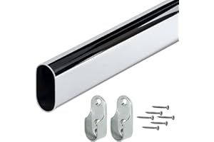 Gedotec Garderobenstange | OVAL | Schrankstange 1000 mm | 1 Stück Kleiderschrank-Stange mit 2 Stück Stangen-Befestigungen | Möbelrohr 30 x 15 mm | Schrank-Kleiderstange Chrom| Metall Schrankrohr