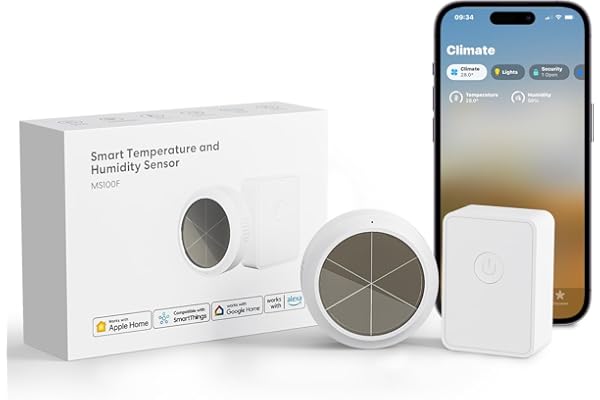Meross Thermomètre Hygromètre Intelligent à Énergie Solaire (AVEC HUB), Capteur de Température et d’Humidité Compatible avec Apple Home, Alexa et Google Home, Surveillance à Distance, Alertes d'Appli