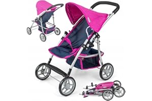Milly Mally Puppenwagen Natalie klappbar, für Mädchen ab 3 Jahren, mit Verdeck, Schaumrädern, Gurten Prestige Navy