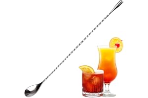 XERTEAM Cucchiaio da cocktail in acciaio inox, 30,5 cm, con manico lungo e motivo a spirale, agitatore per bevande per la casa o il barista, per cocktail, caffè, tè e erbe aromatiche