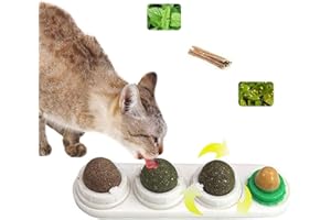 PeSandy Catnip Wall Ball, Rotatable Cat Snack Ball Toy Contains Catnip/Sugar Lick/Gall Nut/Silvervine, 4 in 1Self-Adhesive Edible Catnip Toys for Cats Cleaning Teeth and Protecting The Stomach