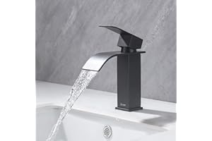 DETBOM Grifo negro para lavabo de Baño - Grifo mezclador mejorado, Monomando con cascada para Fregadero