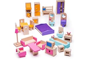 Bigjigs Toys Boîte de Jeu Patrimoine Lot de Meubles pour Maison de Poupée | Jouet Traditionnel | Jeu Éducatif | Cadeau Enfant | Jouet Bébé | Jouet Enfant