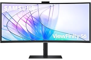 ‎SAMSUNG Samsung ViewFinity S65VC Curved Monitor 34 Zoll, Mit Lautsprechern und Webcam, Bildschirm mit VA-Panel, 3.440 x 1.440 Pixel, Bildwiederholrate 100 Hz, Reaktionszeit 5 ms, 90 W Laden via USB-C, Pivot