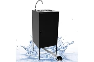 Express Water Noir Plus, Fregadero para Lavabo, Portátil Autónomo Transportable, con Depósito de Agua, en Acero Inoxidable, con Control por Pedal con Kit de Agua Caliente, Certificado
