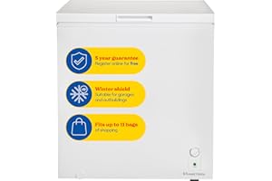 Russell Hobbs White Chest Freezer 198L Freestanding with 5 Year Warranty, Adjustable Thermostat, Chill or Freeze Function, 4 Star Freezer Rating & Suitable for Outbuildings & Garages RH198CF0E1W