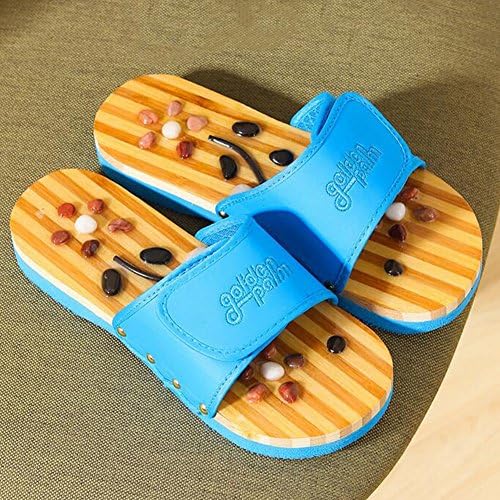 FJY Foot Massage Slippers Shoe Foot Care Reflexology Sandals With Natural Acupuncture Stones Mules Promote Blood Circulation and Improve Metabolism CM005,Professional Edition, blue, 38/39/40 EU