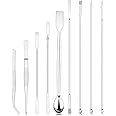 stonylab 9 Pcs Lab Micro Spoon and Spatula Set, Stainless Steel Double-Ended Lab Spatulas Sampling Spoons Micro Scoopulas Weighting Set with Tweezers