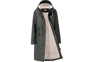 Regenmantel damen gefüttert mit Teddy-Fleece Regenjacke damen wasserdicht mit Kunstfell warm Friesennerz lang PU Windbreaker Regenparka für Winter