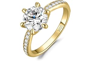 JewelryPalace Classique Cubic Zirconia Bague Taille Rond Solitaire Pierre Argent Massif 925 Femme, Plaqué Or Jaune Or Rose Bague Diamant Simulé Fiançailles Mariage, Ensemble Bijoux Mariee