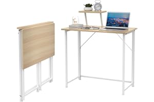 UTLENIANIE Scrivania Pieghevole con Supporto per Monitor Rimovibile, Tavolo Pieghevole per PC, 80x45x74cm Tavolo per Computer, Piccola Scrivania, Tavolo da Studio Porta PC Stabile e Salvaspazio(legno-A)