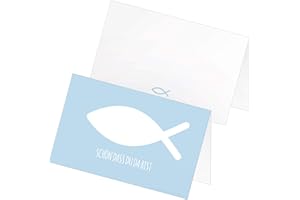 Itenga 24 x place cards, name plate Fish Communion Christening Confirmation, boys, girls., sky blue