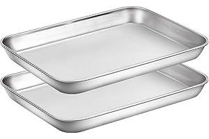 Wildone Baking Sheet Set of 2, Edelstahl Ofenblech Kuchenblech, Größe 22.9 x 17.8 x 2.5 CM, Ungiftig ＆Gesund, Leicht zu Reinigen＆Spülmaschinenfest