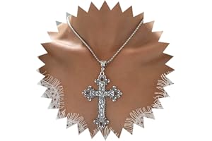 Atentuyi Punk Rock Goth Geschichtet Kreuz Choker Halskette Silber Gothic Kreuz Halskette Kristall Großes Kreuz Anhänger Halskette Vintage Religiöse Halskette Retro Halskette Schmuck Für Frauen Männer