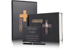 JIMBON Funeral Memory Book, Leather Hardcover Funeral Guest Book with Gold Engraving, Guestbook for Celebration of Life Memorial Service, Book of Condolence with Memory Table Card Sign and Pen