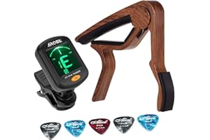 Heysland Guitar Tuner Clip-on LCD Display Tuner Guitar Capo with Rosewood Finish Capo 5 PCS Celluloid Picks for Acoustic Electric Guitar Chromatic