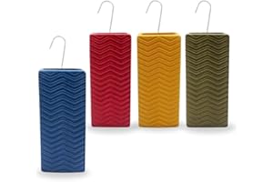 Paluplus Set 4 Evaporatori d'acqua per termosifoni in Ceramica, misura 8x4x18 cm, Umidificatore con motivo RIGHE A ONDE e gancio a forma di S, Colore Rosso, Blu, Giallo e Verde -5732F