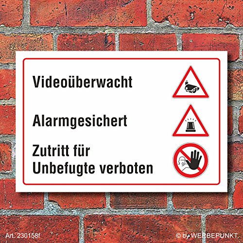 Schild Alarmgesichert Videoüberwacht Zutritt verboten Kamera 3 mm Alu-Verbund 450 x 300 mm