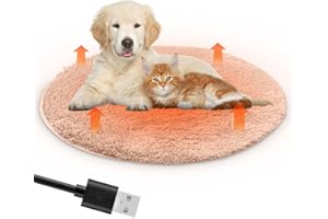 PEELANMALL Alfombra térmica para perros y gatos 40x40 cm, alfombra térmica interior con carga USB, manta térmica para mascotas, 28 ℃, cojín calefactor de felpa constante (Beige)