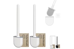 SV LIFE Brosse de Toilette en Silicone Montage Mural | tête Poils TPR Flexibles, Séchage Rapide, Nettoyage WC 360º | Comprend Porte-Brosse WC Anti-Goutte Ultra-compacte (2 pcs, Blanc)