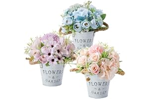 HOTLIKE Flores Artificiales Decoración, 3Pcs Plantas Artificiales de Maceta, Mini Artificiales Plastico Decorativas Plantas Falsas con Macetas para El Hogar Oficina Jardín Cocina Balcón (Estilo 4)