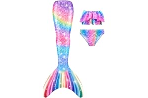 DNFUN Coda di Sirena con Bikini per Bambina,3pz, No pinna,Costumi da Sirena Bambina