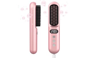 Gabrella Hair Straighteners Brush for Women, Fast Heating Ceramic & Anti-Scald Design, 150-230°C Adjustable Temperature for All Hair Types, Hot Straightening Brush for Hair Styling