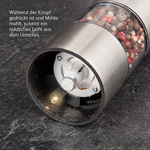 Savisto Leuchtendes Elektronisches Salz & Pfeffer Mühlen Set (Paar) – Edelstahl – Verbesserter Modell - 2