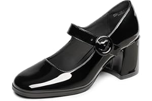 DREAM PAIRS Zapatos Mary Jane de Tacón Alto Cómodos Clásicos Mujer Zapatillas con Tacón Ancho Zapatos de Salón PU Trabajo Balila SDPU2232W-E