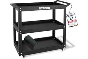 ‎TECPO TECPO Werkzeugwagen Rollwagen mit 3 Ladeflächen inkl. Schaumeinlage zum Schutz, 300 kg Tragkraft, Werkstattwagen mit Lochleiste für Werkzeuge - geeignet als Transportwagen