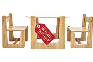 ‎BOOMDING BoomDing Kindertisch mit 2 Stühlen - bis 80 kg auch für Eltern zum Sitzen - Nach Montessori - Kindersitzgruppe - Kinder Tisch Stuhl Set - Spieltisch Maltisch für Kinder aus Holz