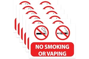 RDLCAR No Smoking or Vaping Signs, Strong Adhesive Smoke-Free Signage Stickers for Indoor & Outdoor Use - Self Adhesive, 135mm x 180mm - Pack of 6