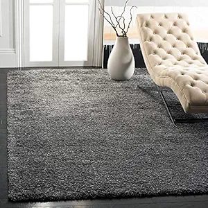 Art2Kart Square Shaggy Carpet Solid Colour Fur Rugs for Kids and Girls Room 3x3 Feet Plush Microfiber 2 in Dark Grey Color