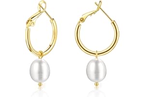 MOROTOLE Orecchini pendenti di perle Orecchini a cerchio di perle in argento sterling 925 Orecchini di perle barocche raccolte a mano Orecchini placcati in oro 14k Perle bianche d'acqua dolce vintage Orecchini