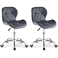CLIPOP 2PCS Office Swivel Chair Desk Chair with Castor Wheels and Adjustable Height PU Leather Computer Desk for Home Office Study Room Furniture (Grey, 2)