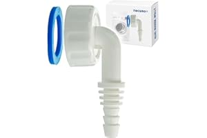 tecuro Winkelschlauchtülle für Kondensat, für Ablaufschlauch Ø 8-17mm, Montage an Siphon mit 1 Zoll Geräteabgang, Kunststoff, Weiß