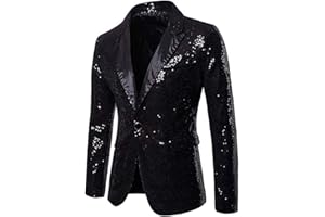 CHRONSTYLE Herren Slim Fit Sakko Blazer Anzugjacke Freizeit EIN-Knopf Pailletten Glitter Anzug Jacke Karneval Kostüm für Hochzeit Party Festlich