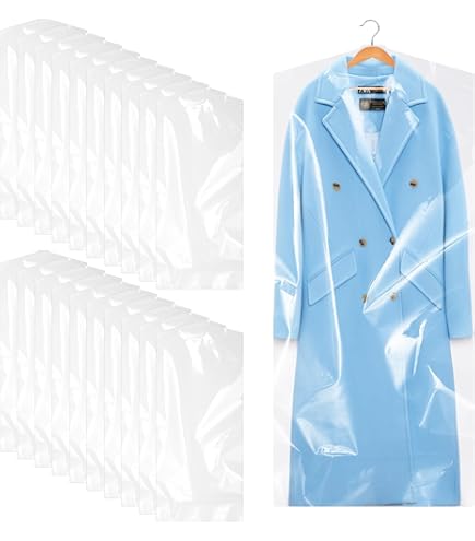 Hejo 30 stuks plastic kledinghoezen, 60 × 90 cm doorzichtige kledingzakken hangen, stomerij zakken, kledingzakken, stofdichte kledingbeschermers voor kleding, shirt, jas, pak, trui (transparant