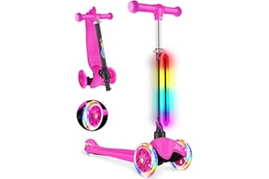 BELEEV Trottinette pour Enfant 2 Ans, Trotinette à 3 Roues pour Fille et Garçon, LED Roues Lumineuses, 4 Hauteur Réglable, Inclinée pour Diriger, Plateau Antidérapant Scooter pour Tout-Petits 2-6 Ans