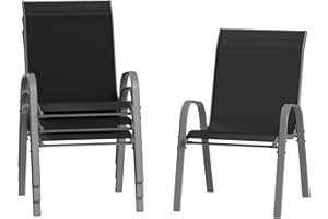 ‎AMOPATIO Amopatio 4er Set Gartenstühle Stapelbar, Breiter 55cm Hochlehner Stapelstühle aus Textilene und Metallgestell, Terrassenstühle Balkonstuhl mit Armlehnen Wetterfest, 60 x 72 x 96 cm, Schwarz