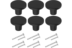 BIGLUFU 6 Pièces Boutons de Tiroir, Boutons de Meubles en Noir, Poignee de Porte Ronds, Boutons Armoire Dorés en Laiton, Avec Vis tronçonnables pour Commode, Armoire, Meuble (20×25mm)