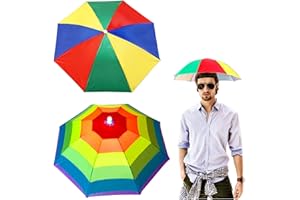 GWAWG 2 PCS Umbrella Hat Head Umbrella Adult Kids with Elastic Band Rainbow Watermelon Pattern for Outdoor Fishing Golf Activities