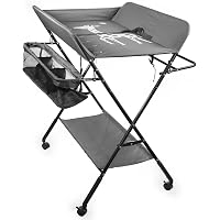 Table à Langer Pliable Réglable En Hauteur 83-91 Cm - Avec Panier Rangement, Roulettes Et Harnais De Sécurité