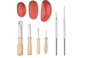 Accfore 3 misure di gomma per ceramica e argilla, 4 taglierine circolari in acciaio inox, 1 ago in ceramica per argilla, 1 filo di piuma, strumenti di dettaglio per scolpire testurizzazione, artisti,